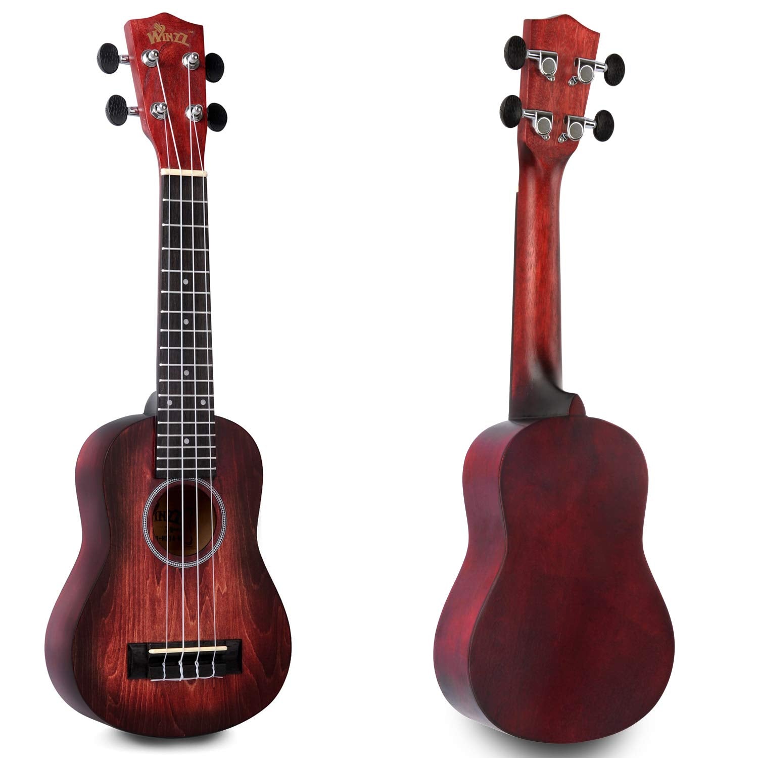 Winzz Hand Rubbed Series   21 Inches Soprano Ukulele Vintage Hawaiian With Online Lessons, Bag, Tuner, Strap, Extra Strings, Fin