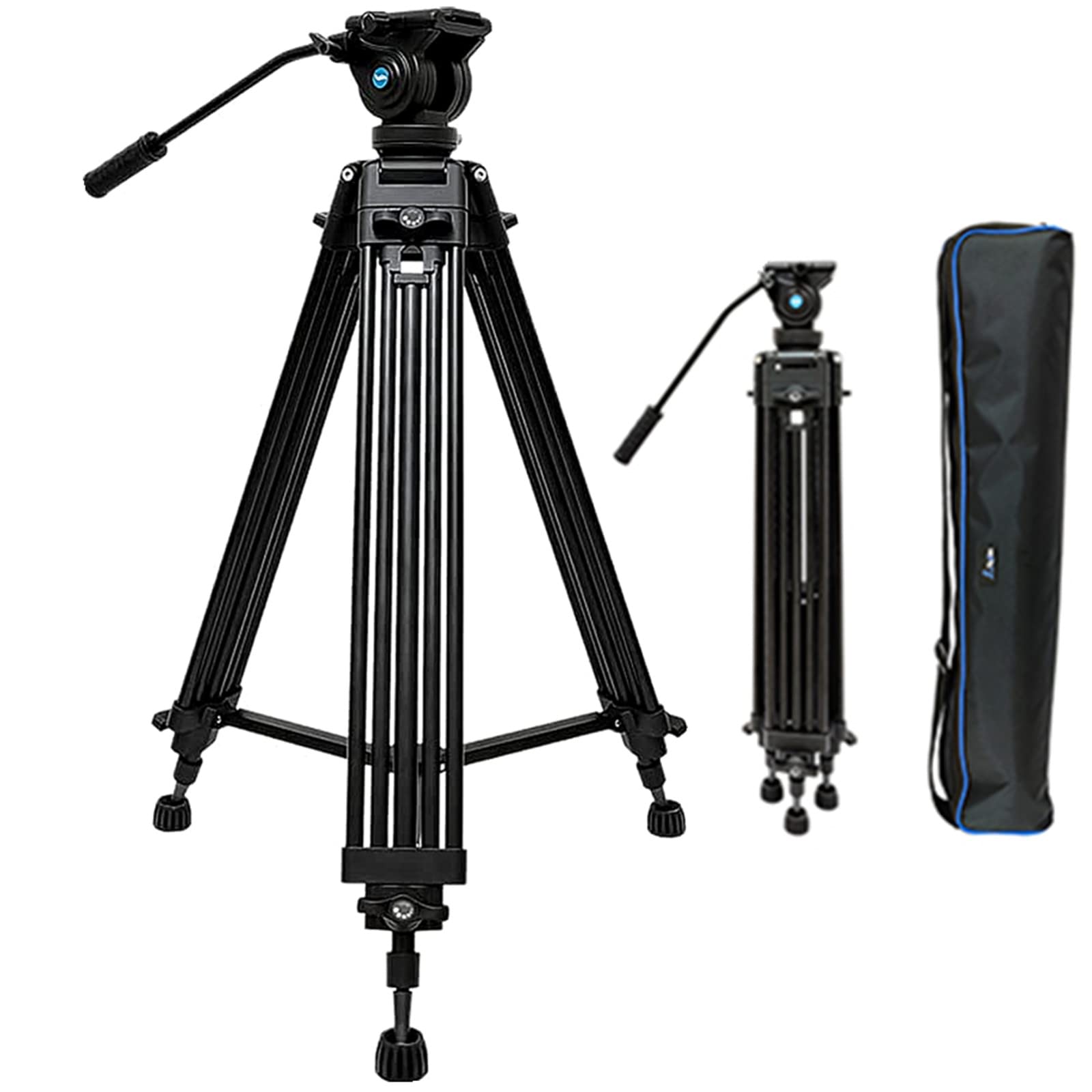 Video Tripod System 62'' Professional Heavy Duty Tripod Aluminum Twin Tube Video Tripod Max Loading 17.6Lbs With Travel Bag Mid 