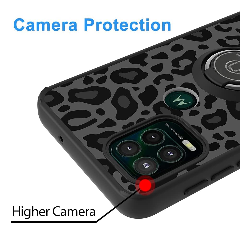 KANGHAR Phone Case for Moto G Stylus 5G 2021 Shockproof Leopard Design with Ring Holder Kickstand TPU PC Black