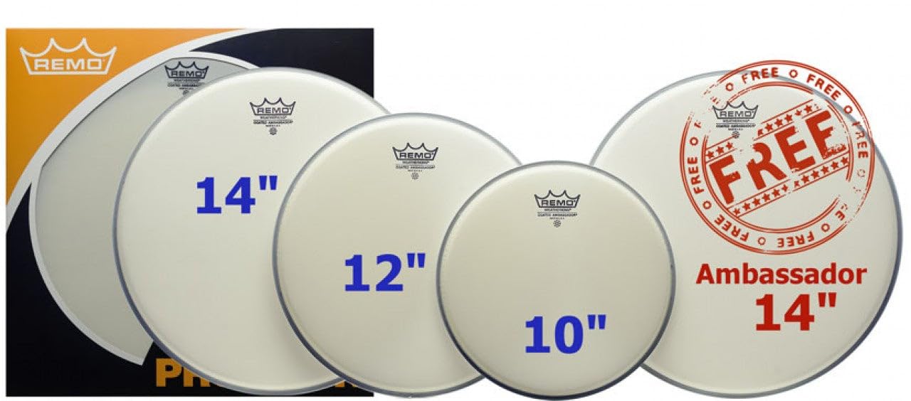 Remo Coated Ambassador Standard Pro Pack With Free 14 In. Coated Ambassador Snare Drum Head