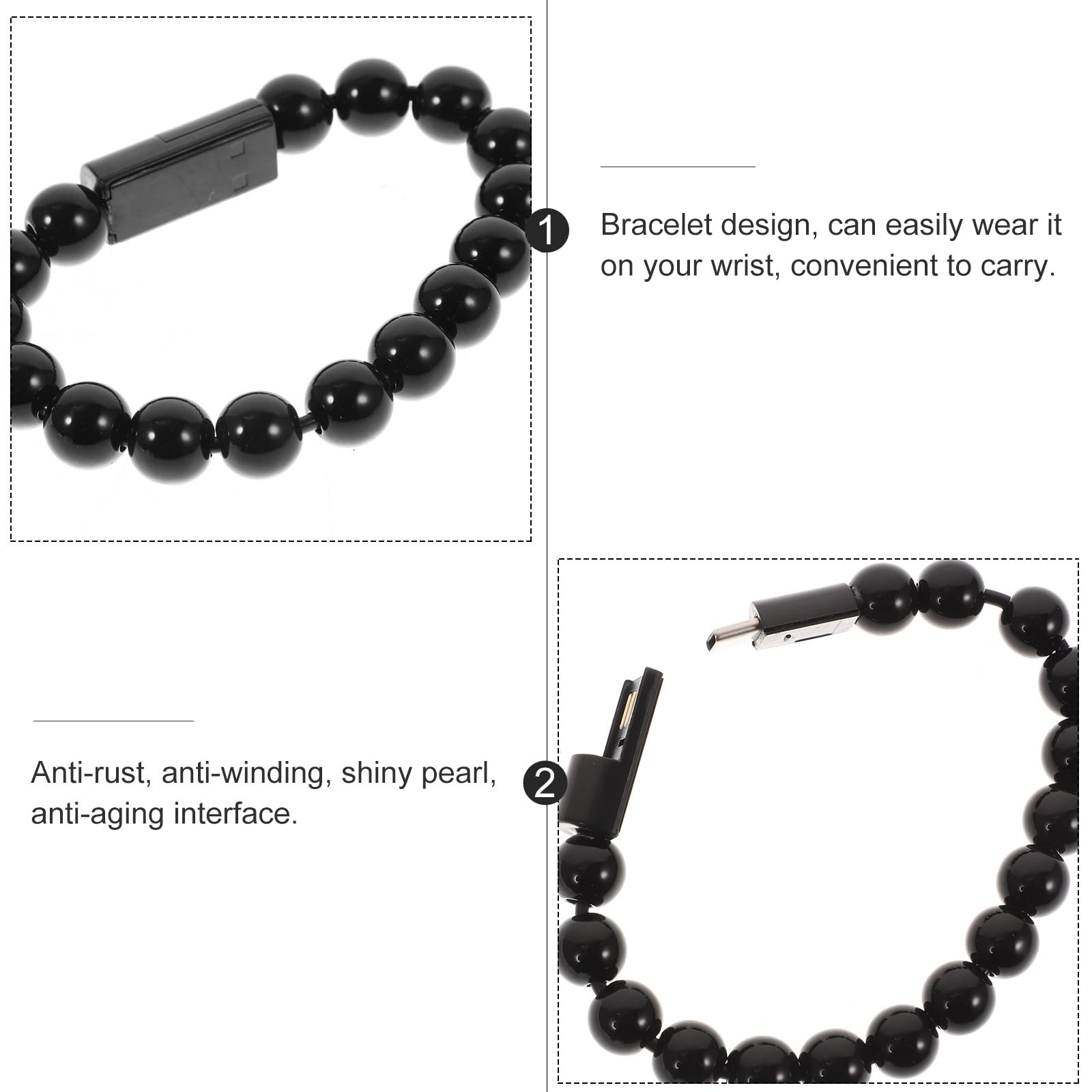 Usb Type C Cable, 2 Pack Bead Bracelet Usb Data Sync Fast Charging Cable For S9 S8 Note 9 8, V20 V30 G5 (Black And White)