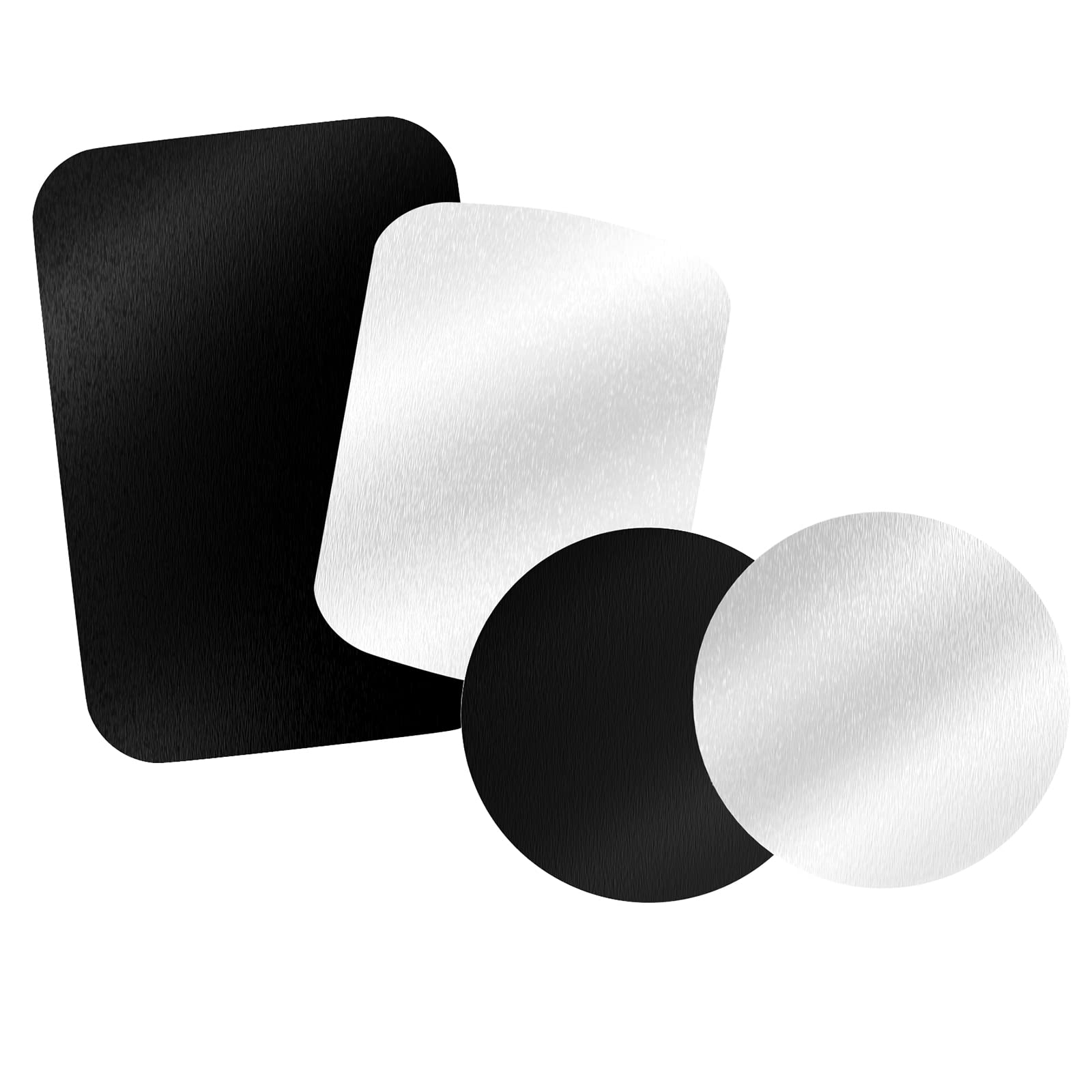 Tryone Metal Plate for Magnetic Car Mount 4 Pack Disc with 3M Adhesive Compatible with Phone Magnets/Cell Phone Automobile Magnet Cradles, No Logo or Hole, 2 Rectangle 2 Round, Black&Silver