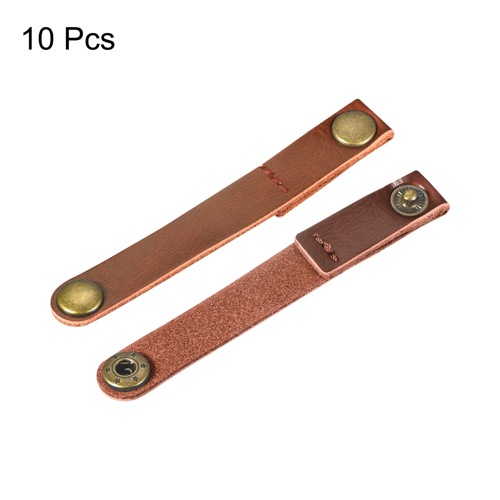 Meccanixity Pack Of 5 Leather Cable Straps Cord Organizer 90X12Mm Portable Cable Leather Clips Light Brown Earphone Cord Managem