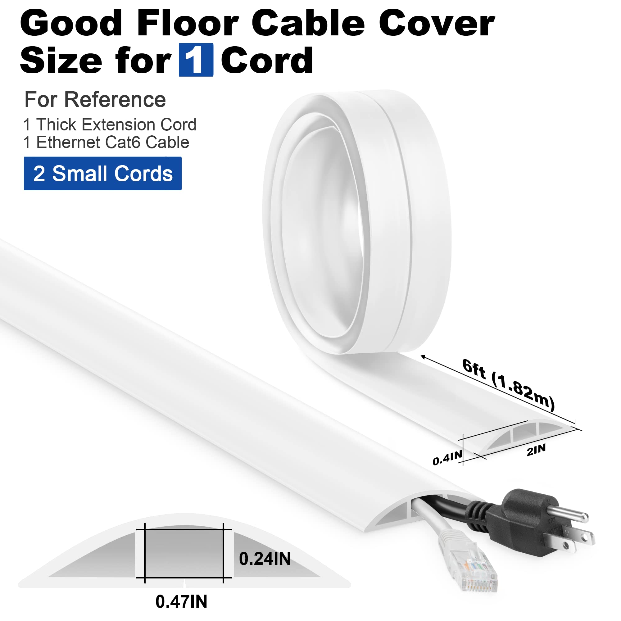 Lzeoy Cable Cover Floor 6Ft, White Floor Cord Cover, Single Cord Protector Extension Cord Covers For Floor, Floor Wire Covers Fo