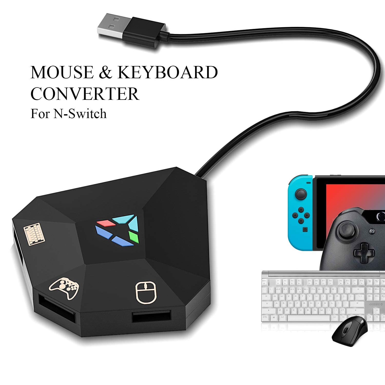 ECHZOVE Keyboard and Mouse Adapter for Nintendo Switch, Plug-and-Play USB Gaming Converter with Custom Key Mapping, Low-Latency