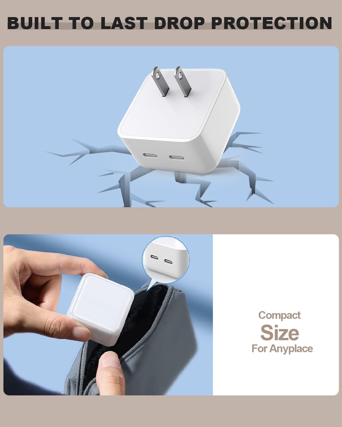 Fast Iphone 15 Charger Block, 2 Pack 40W Dual Usb C Wall Charger Pd Fast Charging Block Type C Foldable Charger Power Adapter Pl