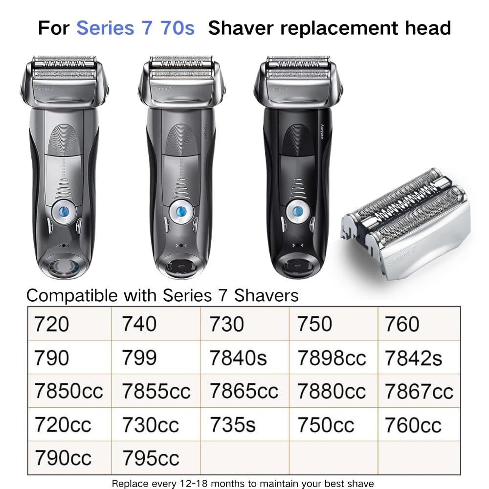 Series 7 70S Electric Shaver Replacement Head Compatible With Braun Series 7 Men Razor For 720Cc, 730Cc, 735S, 750Cc, 760Cc, 790