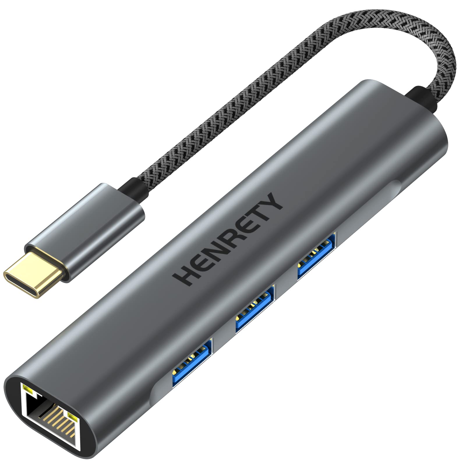 Usb C To Ethernet Adapter, 4 In 1 Usb C Hub With 3 Usb 3.0 And Rj45 To Gigabit Ethernet Lan Network Adapter For Macbook Pro/Air