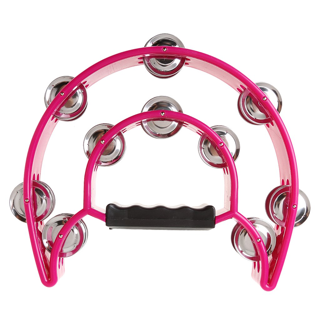 SECRET DESIRE Hand Held Tambourine Double Row Metal Jingles Musical Percussion Toy Fushcia