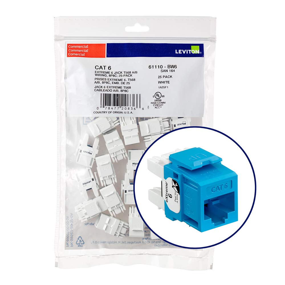 Leviton 61110 BL6 Extreme 6+ QuickPort Connector, CAT 6, Blue, 25 Pack