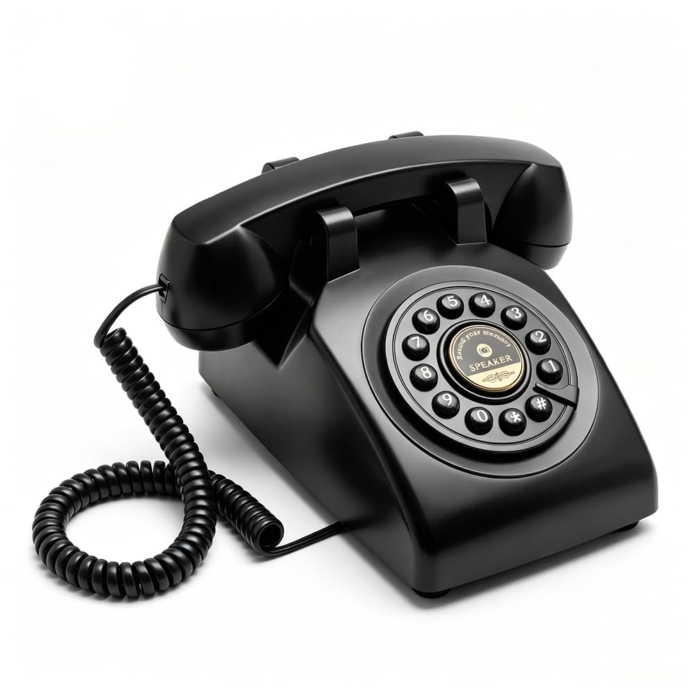 GHYTMTHOT Bluetooth Landline Phone, Retro Rotary Phone, USB Charge (Black)