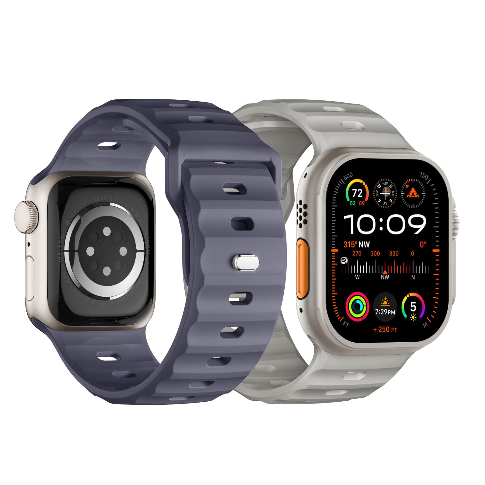 Sport Bands Compatible With Apple Watch Ultra 2 Band 49Mm 46Mm 45Mm 44Mm 42Mm For Men, Soft Silicone Wristbands Waterproof Repla