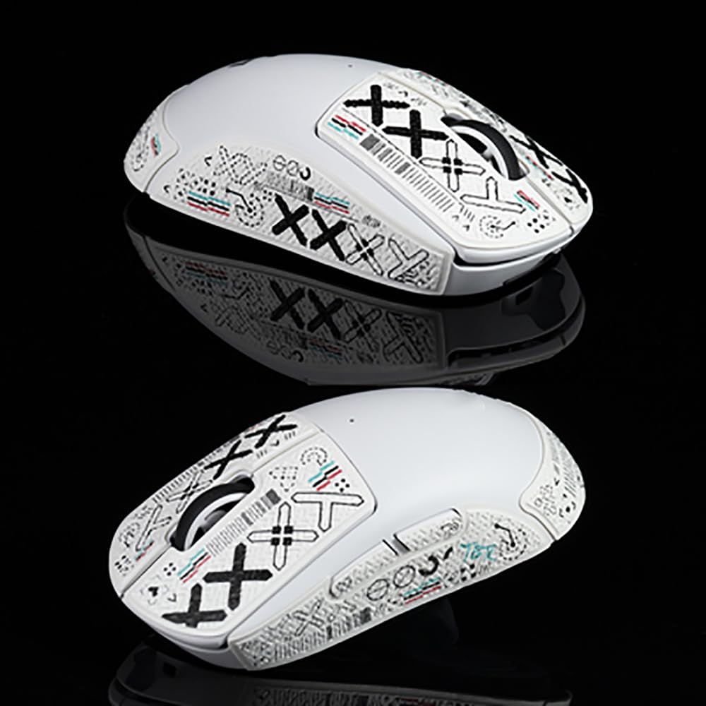 Hokeyio Mouse Grips for Logitech G Pro X Superlight Non Slip Suck Sweat Pre Cut Without Mouse Print-Set White Crimping 0.5mm