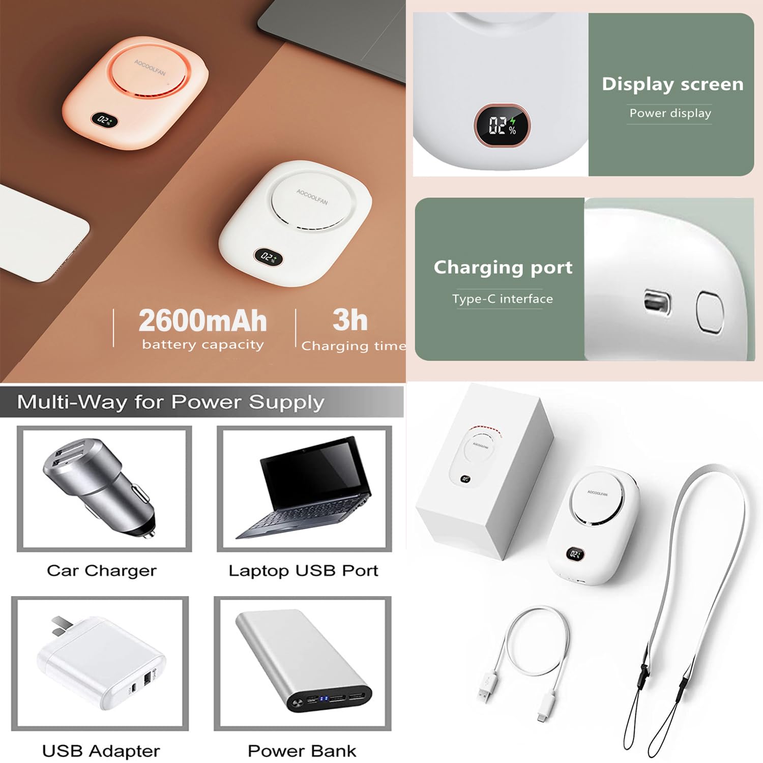 Aocoolfan Portable Neck Fan, Handheld Mini Fan Small Personal Fan, Hand Held Fan Usb Rechargeable Eyelash Fan For Kids Girls Boy