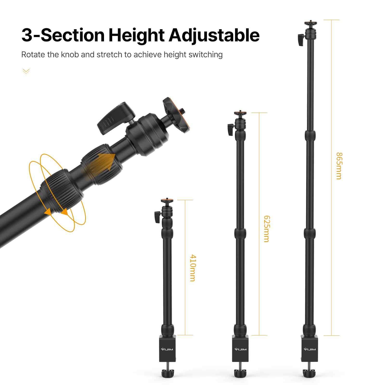 Jusmo Camera Desk Mount Stand W Ballhead, 16 34Inch Adjustable Table Aluminum Light Stand W 1/4'' Screw Tip, Desktop C Clamp Mou
