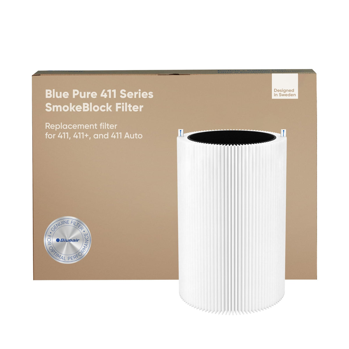 Blueair Blue Pure 411 Series Smokeblock Genuine Replacement Filter, Extra Carbon Captures 99.99% Of Wildfire Smoke, Fits Blue Pu