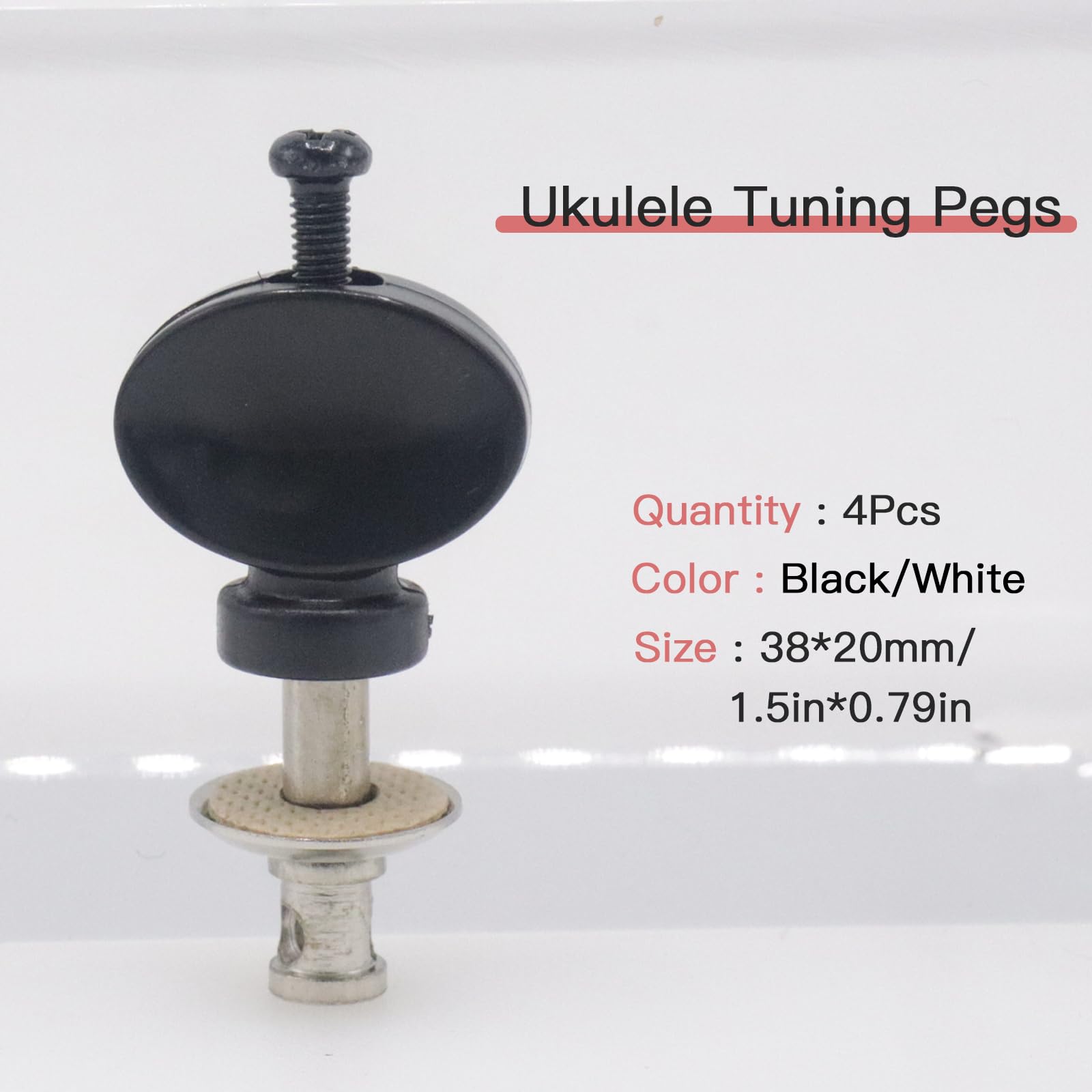 Cashbeat 4Pcs Black Ukulele Tuning Pegs, Metal Pin Machine Heads Tuners With Plastic Buttons For Precise Tuning, Replacement Par