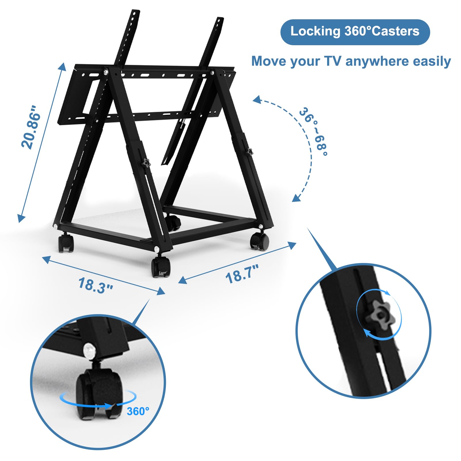 Duiliuu Low Height Mobile Tv Stand, Rolling Tv Stand With Wheel For 26 65 Inch Tv, Hight Adjustable, 36  68 Adjustable Viewing A