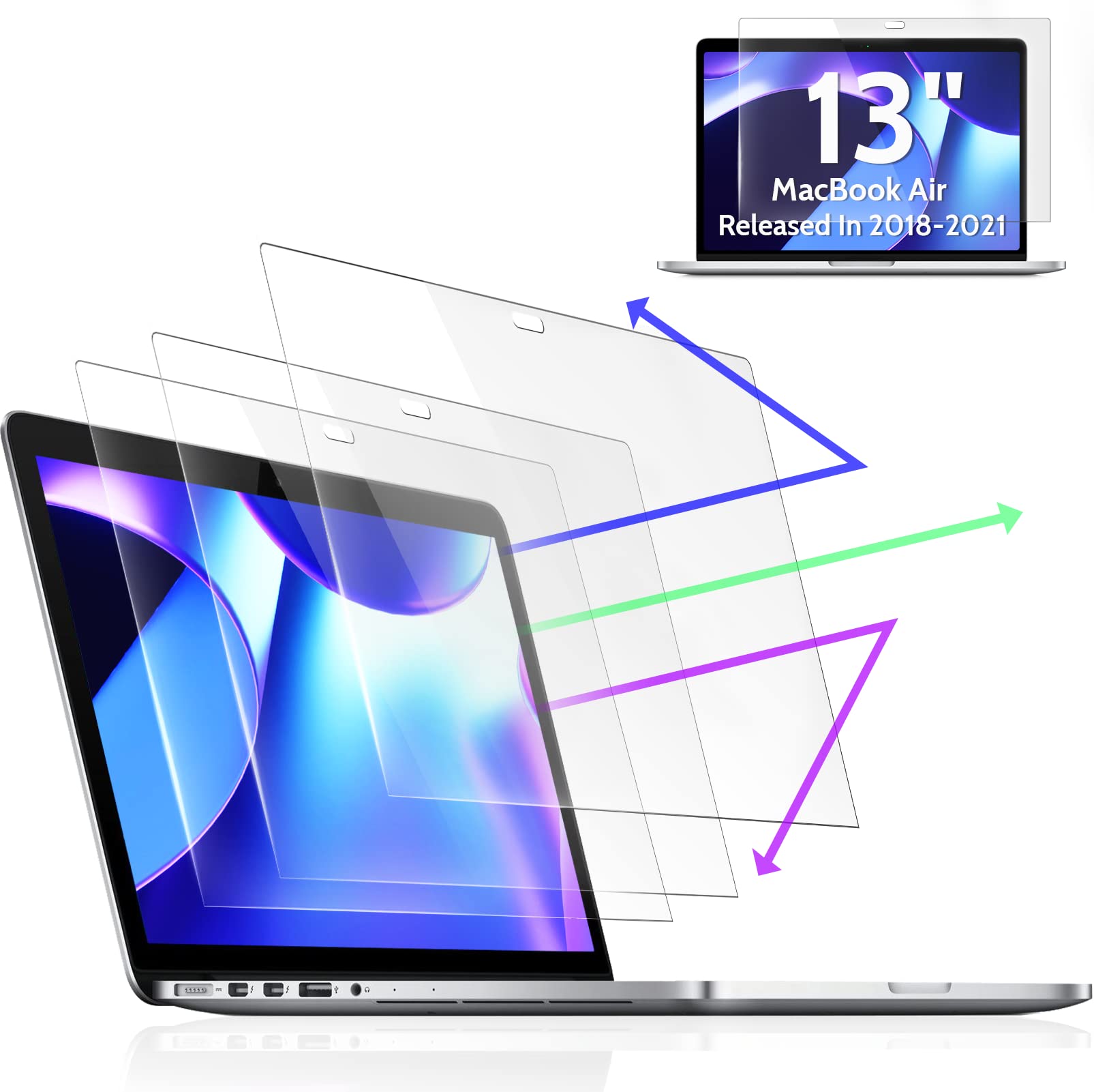 Peslv 3 Pack Anti Blue Light Screen Protector For Macbook Air 13 Inch(2018 2021,M1)&Macbook Pro 13In(2016 2022,M1,M2), 13.3'' Ma