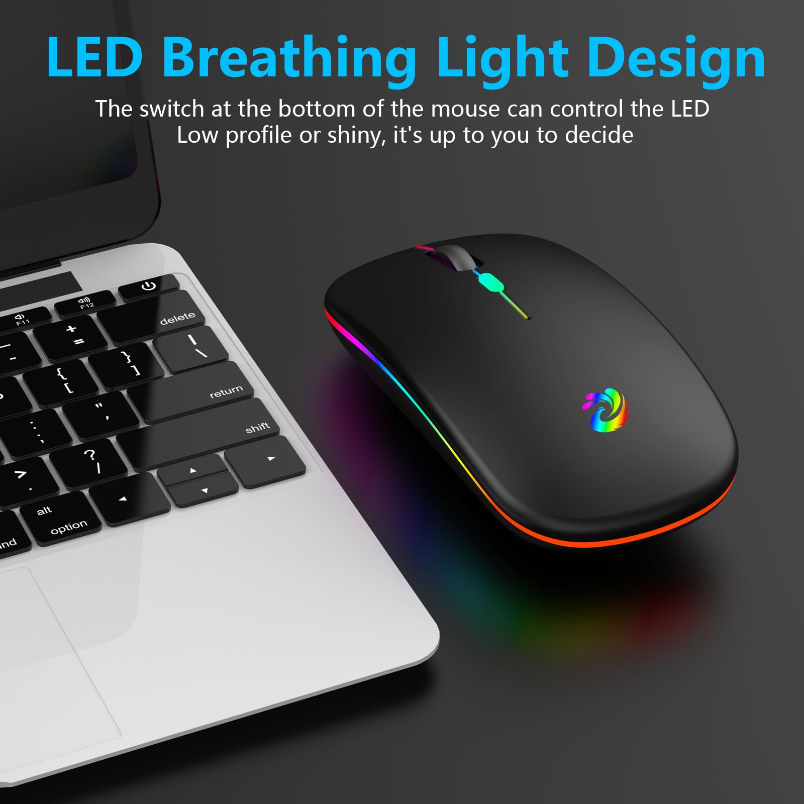 Amzcase Led Wireless Mouse, Rechargeable Slim Silent Mice 2.4G Portable Office Optical Mouse With Usb Receiver And Type C Adapte