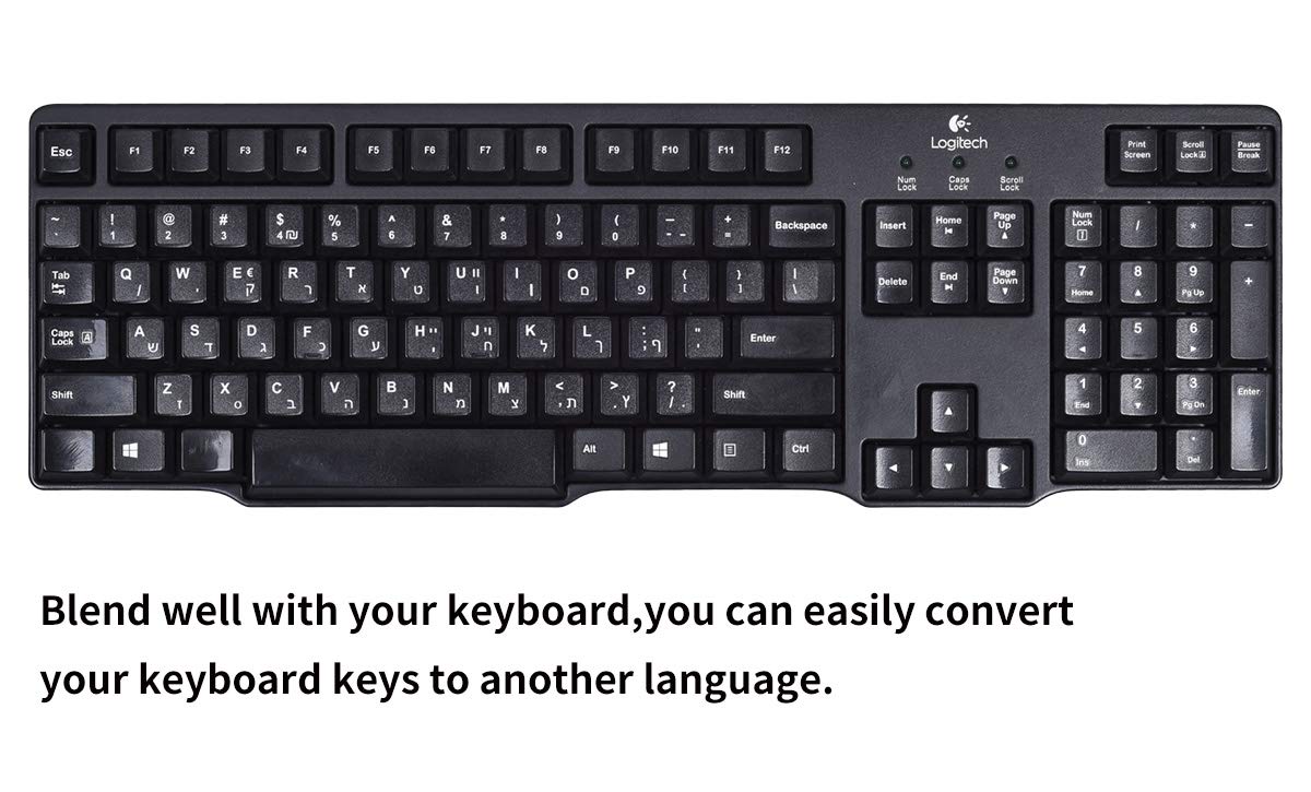 2Pcs Hebrew Keyboard Stickers, Hebrew English Keyboard Letters Replacement Sticker White Font On Black Background For Computer L