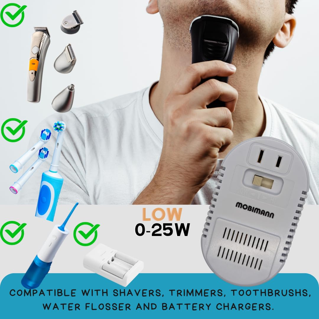 Mobimann Dual Watts Travel Voltage Converter 25/1875W, Step Down Voltage Converter 220V To 110V For Hair Straighteners, Shavers,