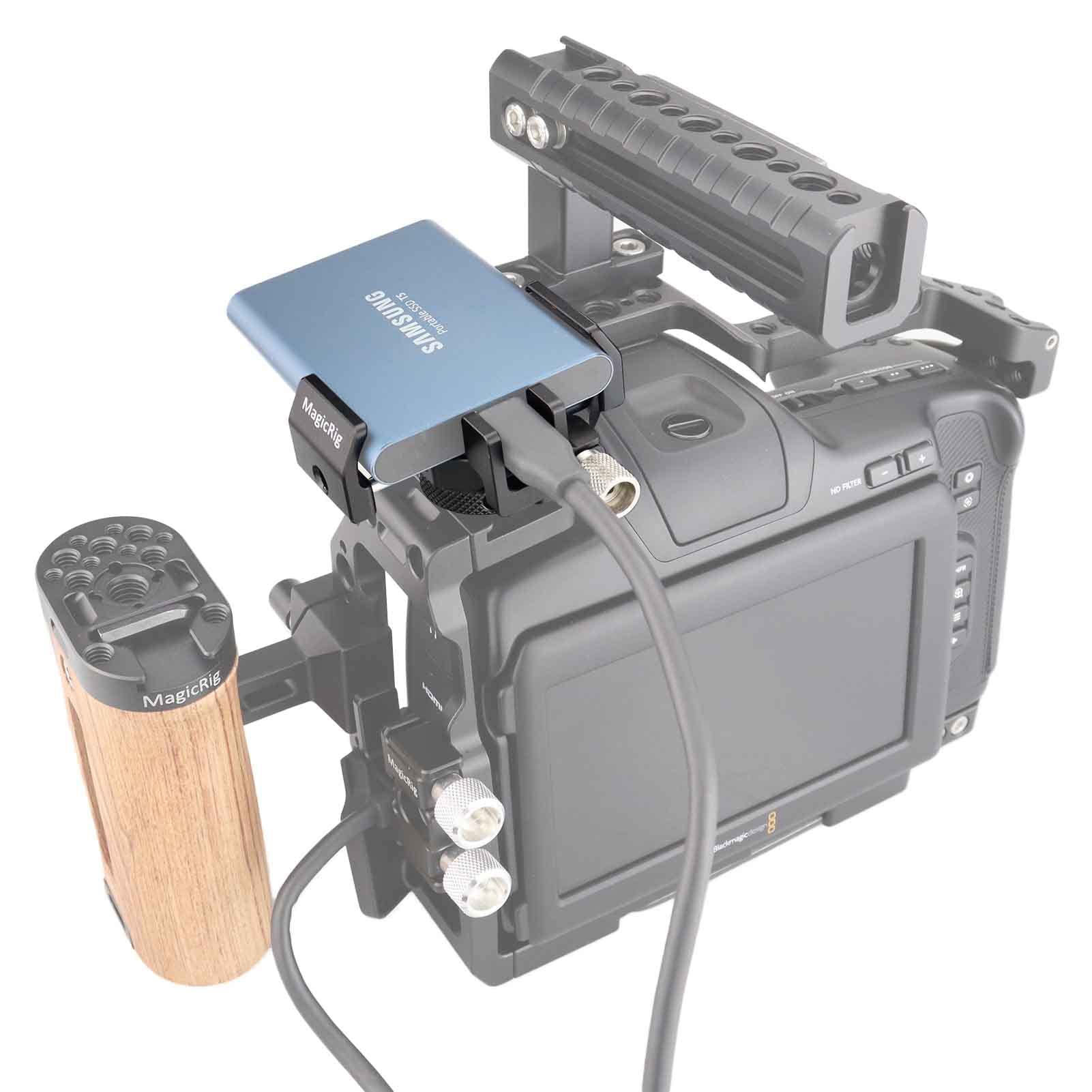 Magicrig Ssd Mount Bracket With Usb C Cable Clamp For Samsung T5 /T7 Ssd, For Sandisk Ssd, Compatible With Bmpcc 4K /6K /6K Pro