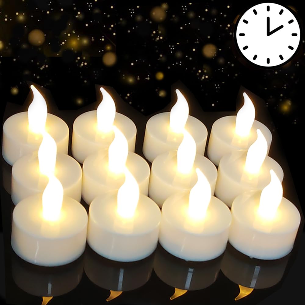 Hongjingchen Battery Tea Lights With Timer, 6 Hours On And 18 Hours Off In 24 Hours Cycle Automatically,12 Pack Flickering Flame