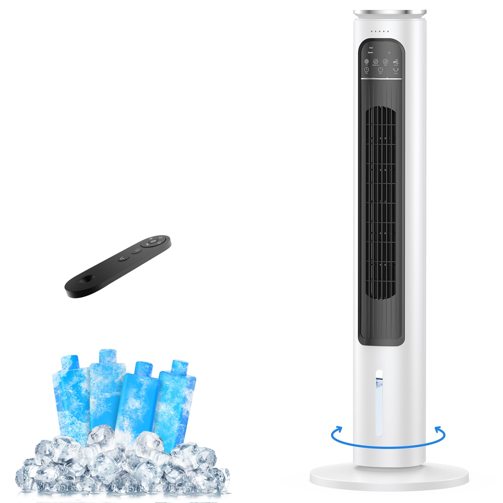 Windowless Portable Air Conditioners, 38 Evaporative Air Cooler w/Remote, 2.5L Water Tank & 4 Ice Packs, 12H Timer Auto-off, 70 