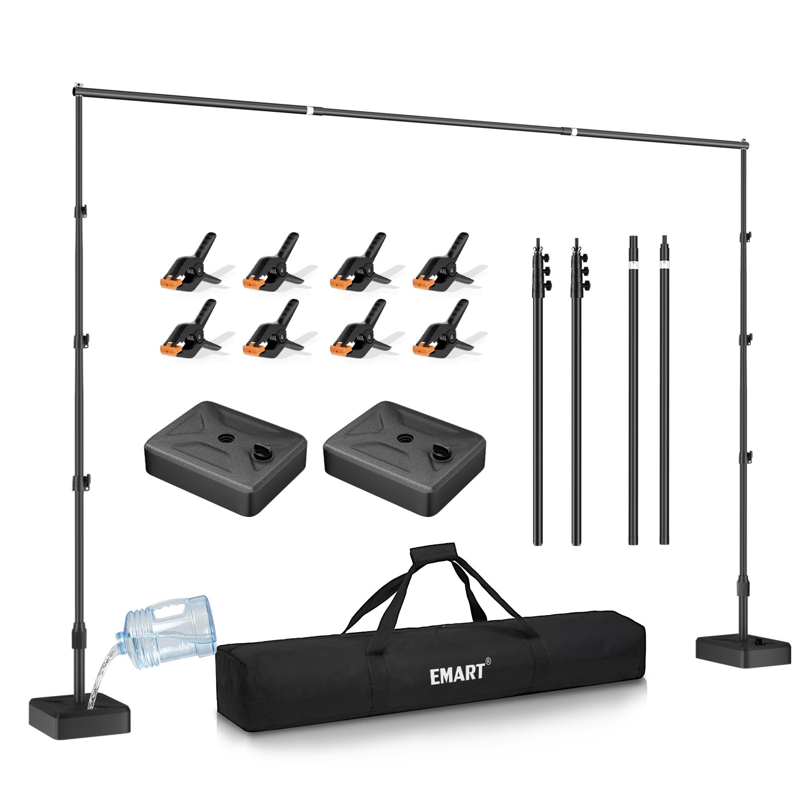 EMART Backdrop Stand with Heavy Duty Water Tank Base 8.5x10ft Adjustable Metal Photo Backdrop Stand Kit Pipe and Drape Backgroun