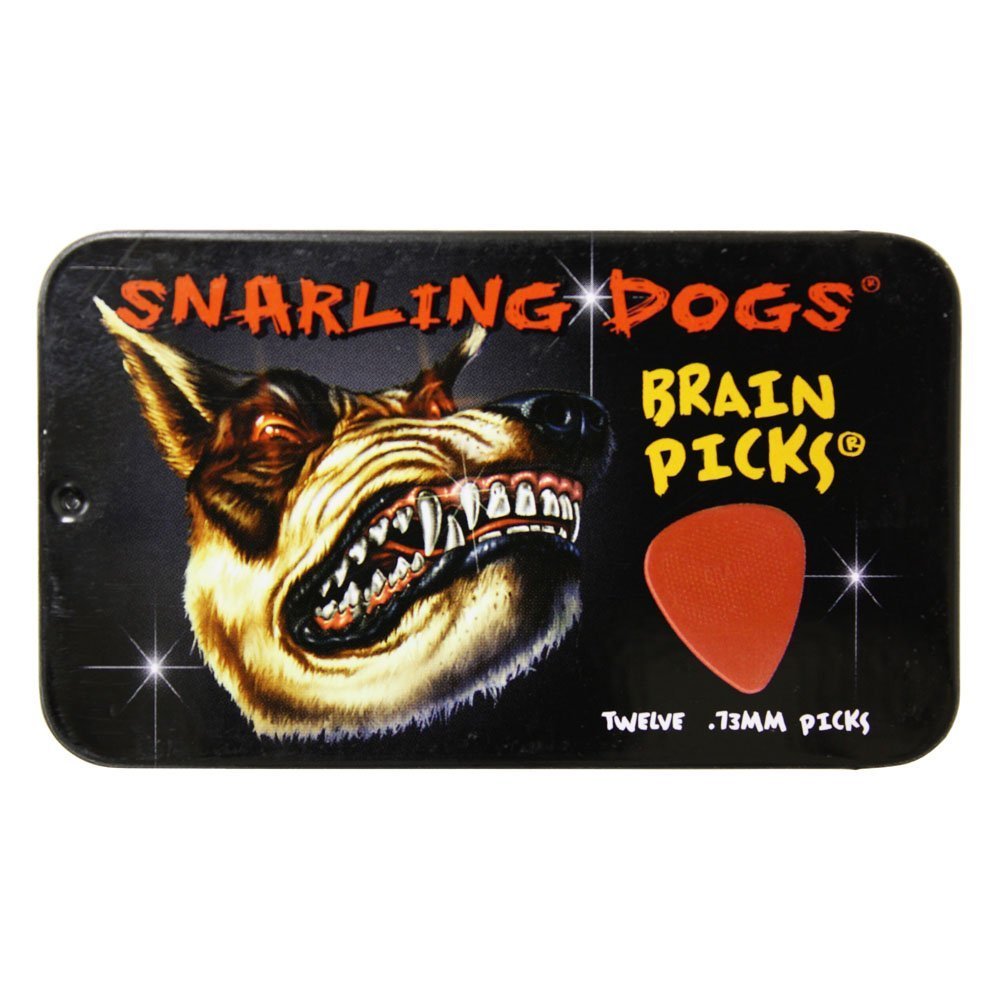 D'Andrea Snarling Dog Brain Nylon Guitar Picks 12 Pack With Tin Box (Red, 0.73Mm)