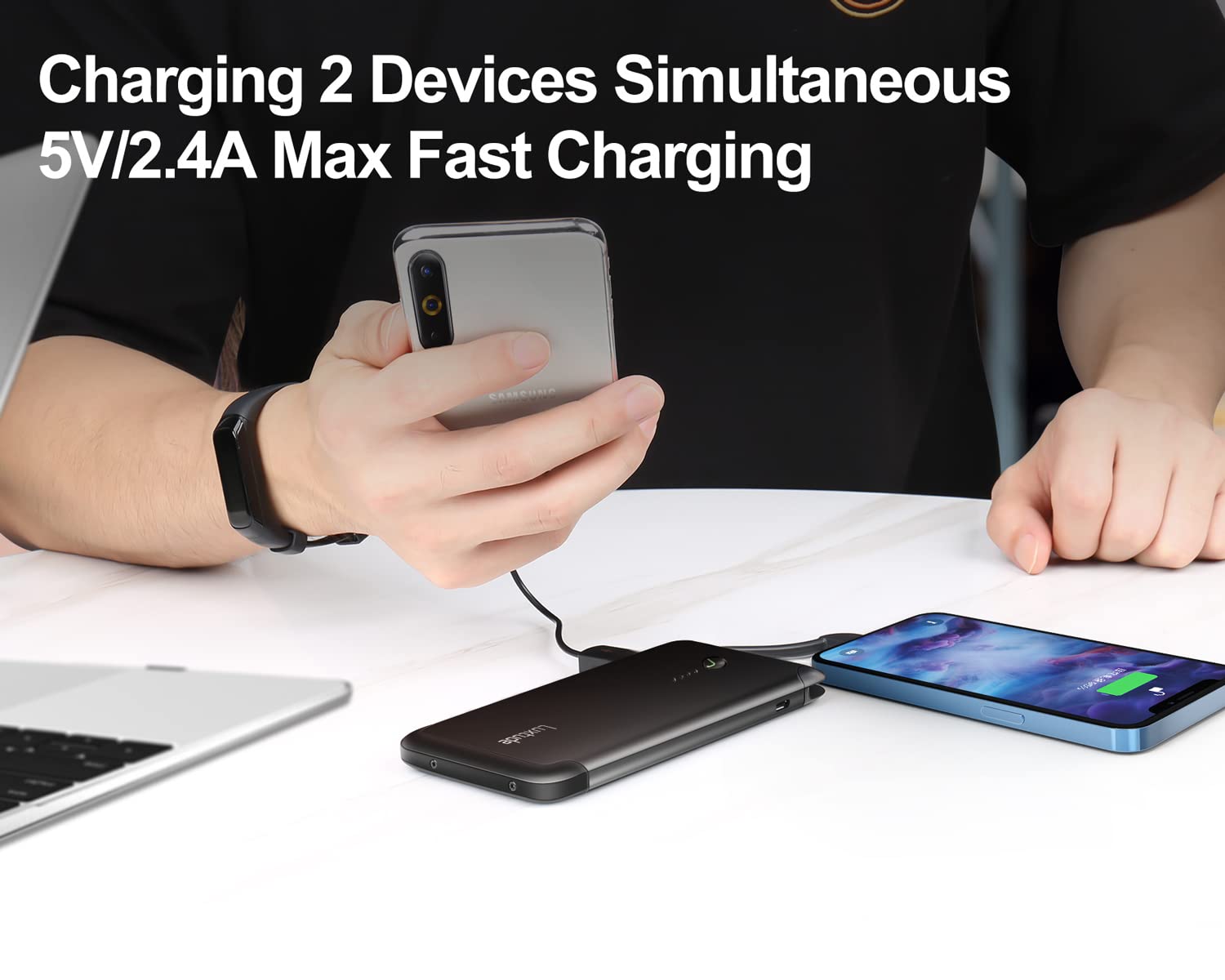 Luxtude 10000Mah Portable Charger For Iphone Built-In Lightning Cable, Mfi Apple Certified Slim Power Bank Portable Phone Charge