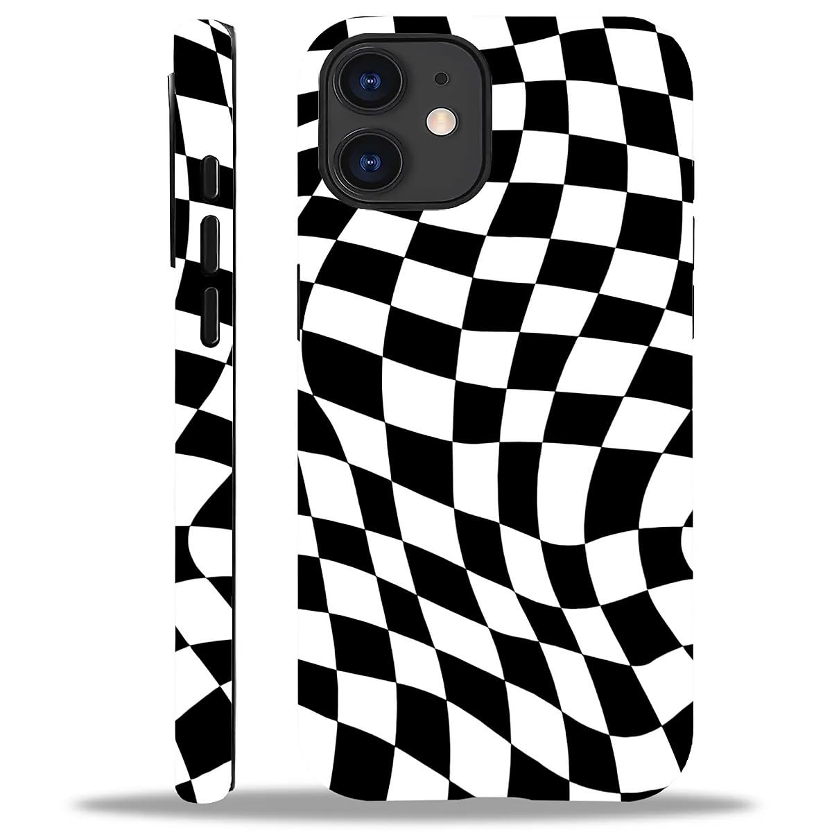 WANKBLC Compatible with iPhone 11 Matte Case, Twisted Black White Checkered Pattern for Girl Full Body Design Soft Silicone Drop