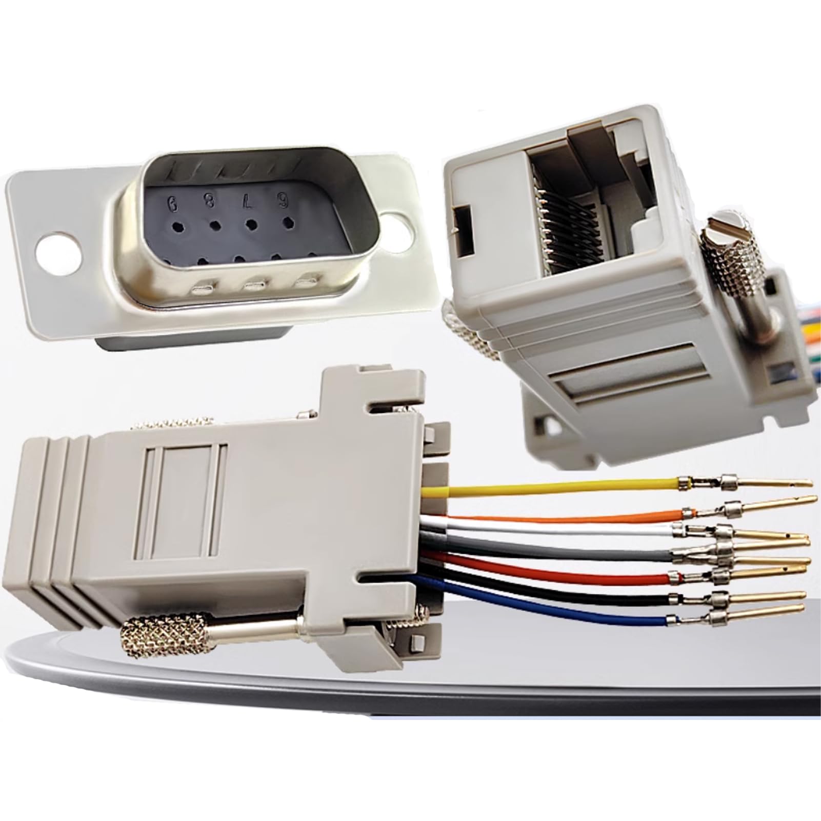 Anmbest 10Pcs Db9 Male Ethernet Adapter, 9 Pin Serial Port Male To Rj45 Ethernet Lan Extend Modular Converter, M/F