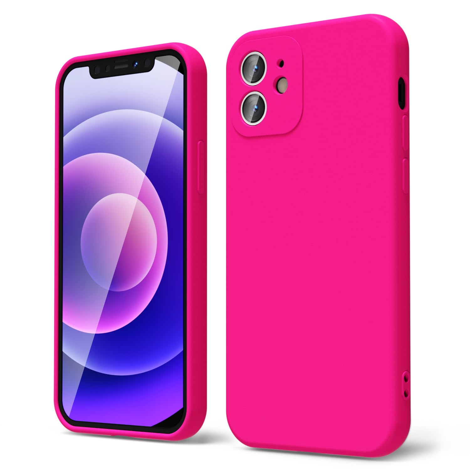 Oakxco For Iphone 12 Mini Case Liquid Silicone, Neon Bright Solid Color, Soft Rubber Gel Elegant Aesthetic Cover, Thin Slim Tpu