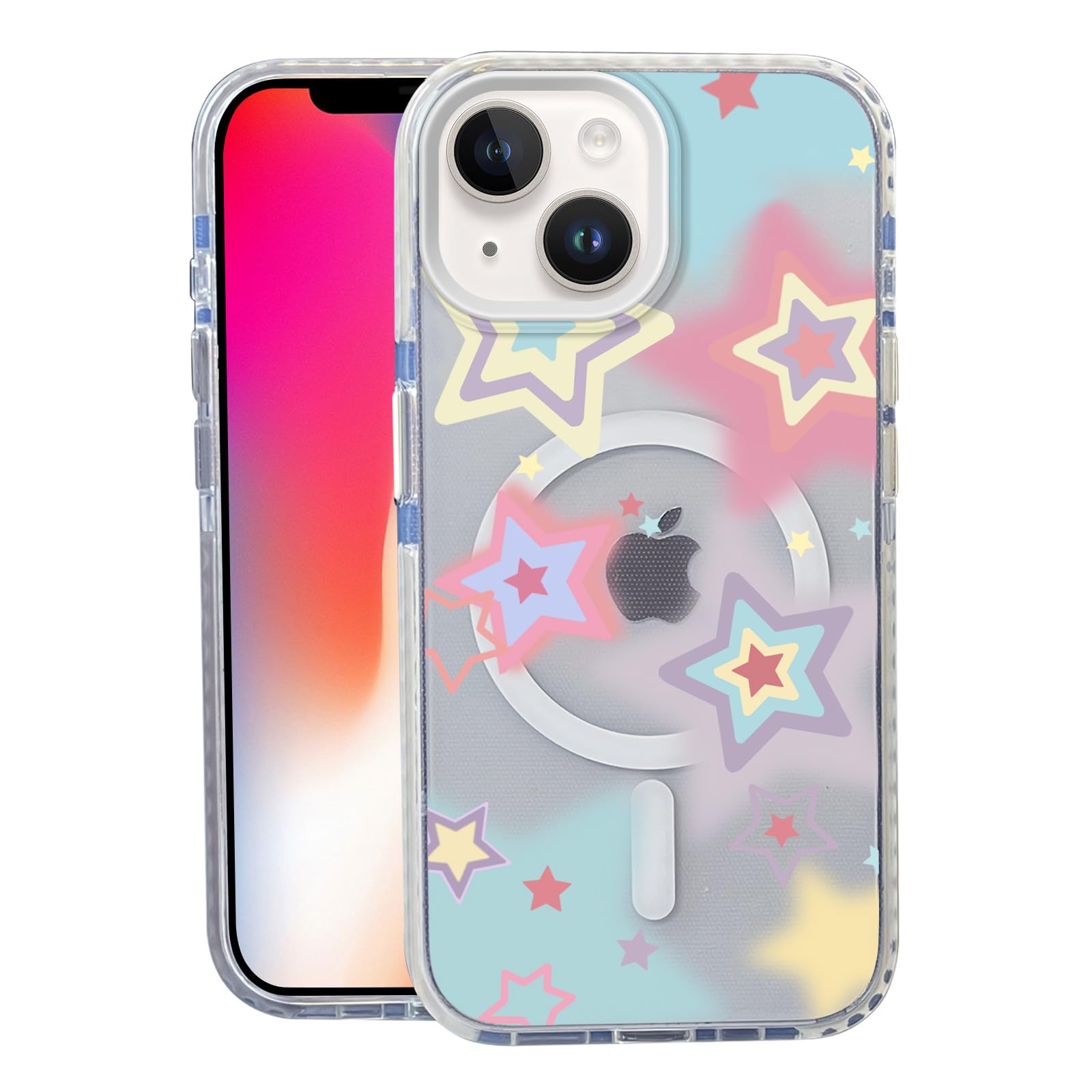Nimeey Colorful Stars for iPhone 14 Case,MagSafe Compatible,Matte Soft Slim Shockproof Cover,Anti-Fingerprint,Anti-Yellowing,Ant