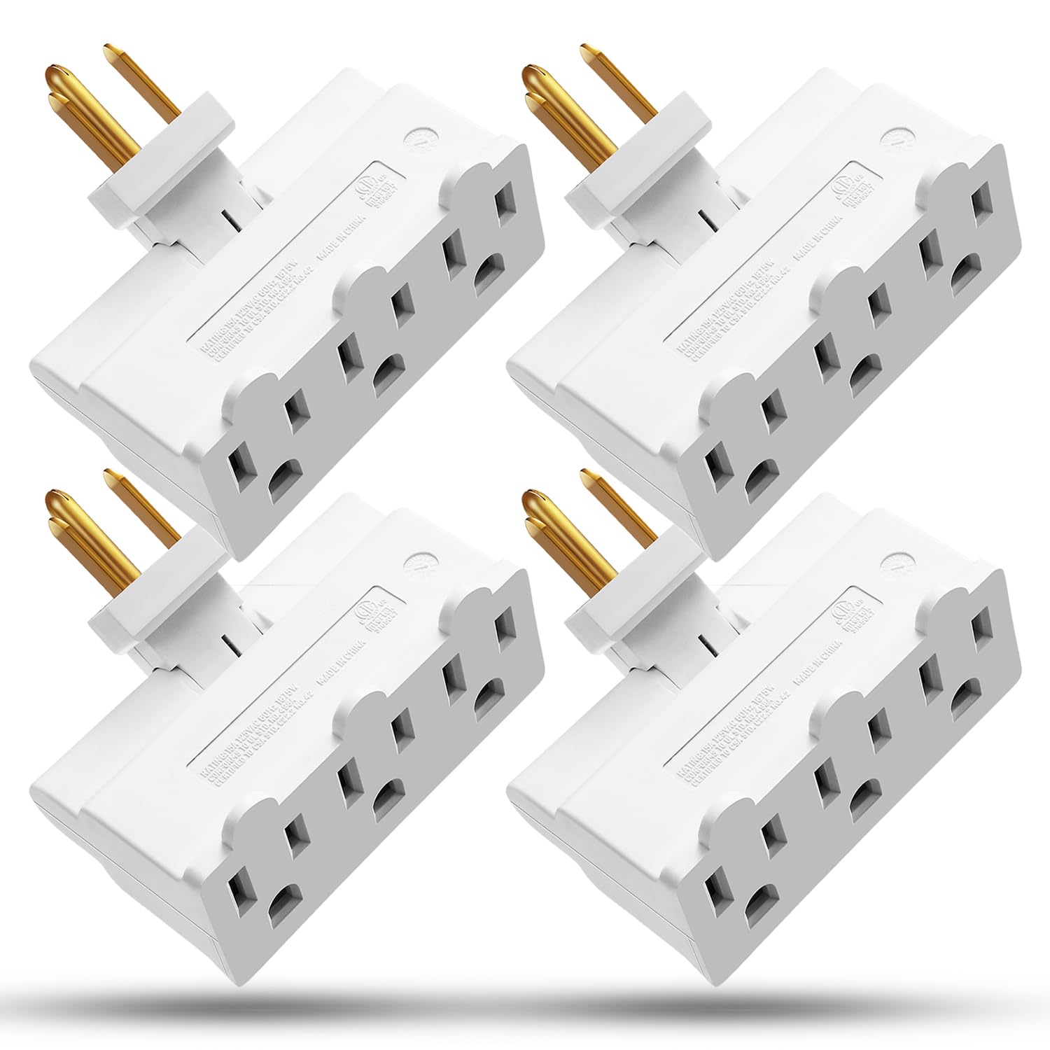 Fosmon 3 Outlet Adapter, Swivel Outlet Plug Three Way Rotating 180 Degree Right Angle Adapter Plug, Electric Wall Extender Indoo