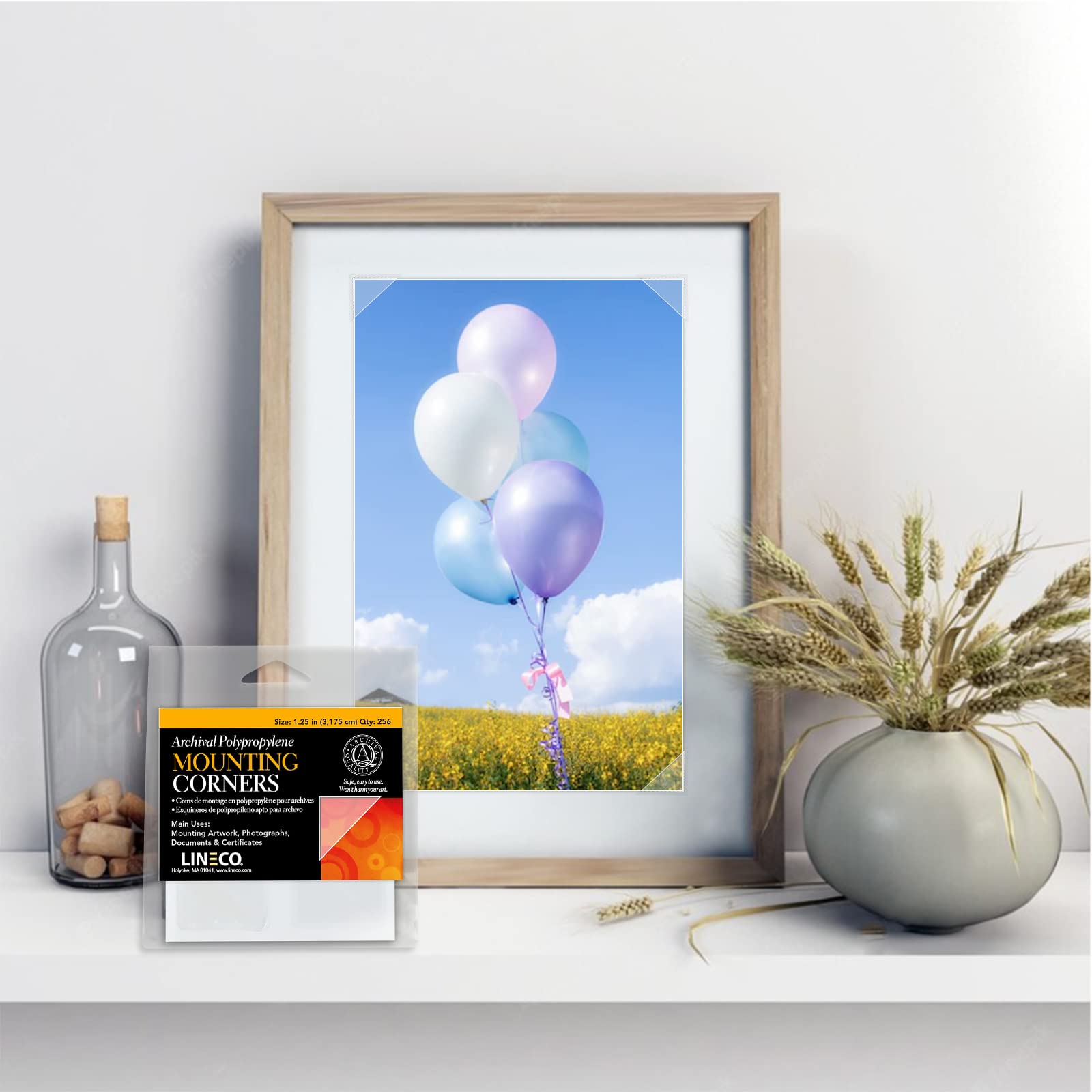 Lineco Acid Free Archival Mounting Corners Photo Corners Self Adhesive, 1.25' Polypropylene Corner (Qty:256)