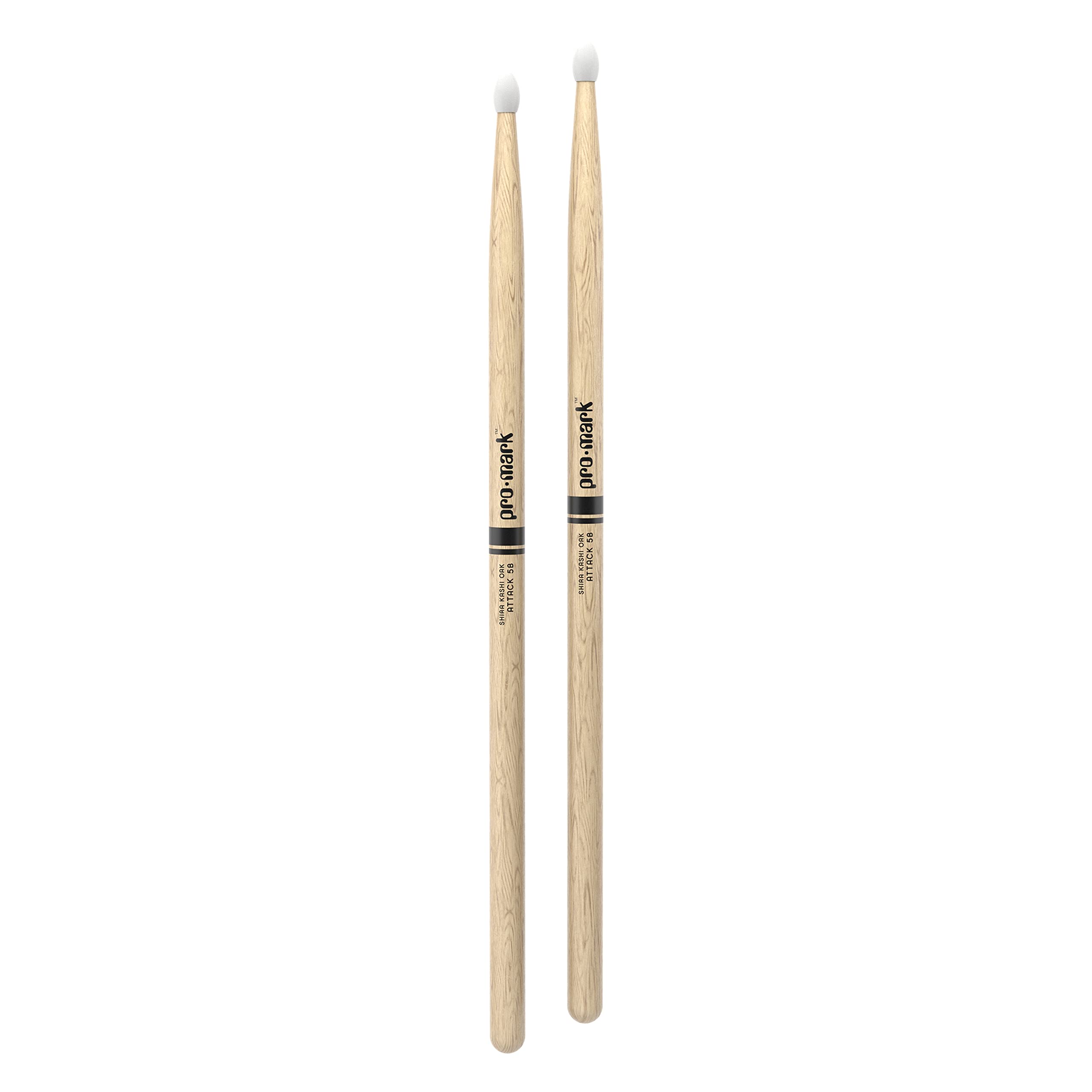 Promark Drum Sticks - Classic Attack 5B Shira Kashi Oak Drumsticks, Oval Nylon Tip, One Pair
