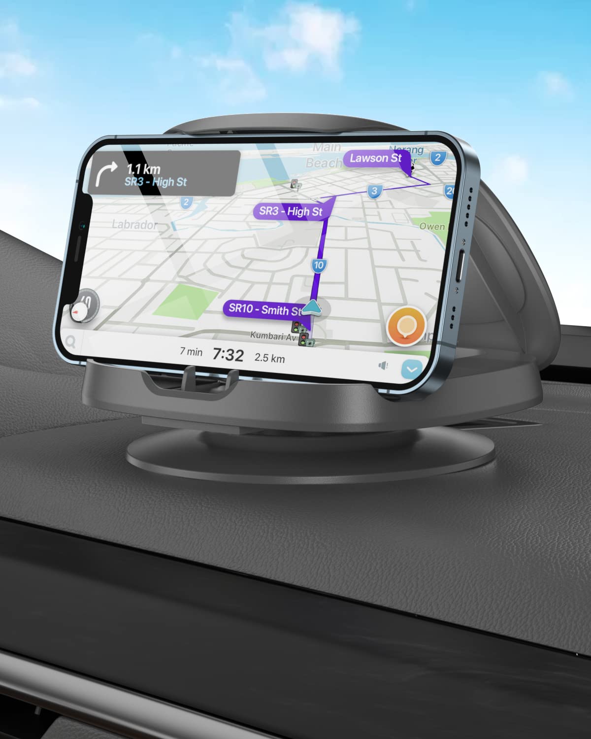 Awelbuy Phone Mount For Car, 360 Rotatable Dashboard Horizontal & Vertical Viewing Cell Phone Holder, Washable Reusable Car Phon