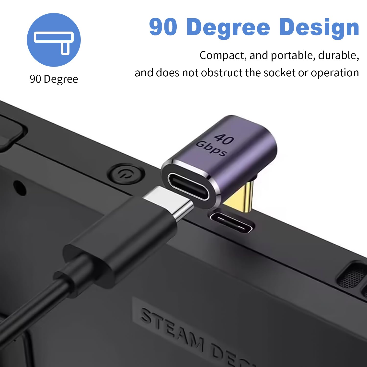 Duttek Usb C 90 Degree Adapter 40Gbps, Right Angle Usb C Adapter 100W, Usb Type C Extender Connector Adapter For Thunderbolt 4/3