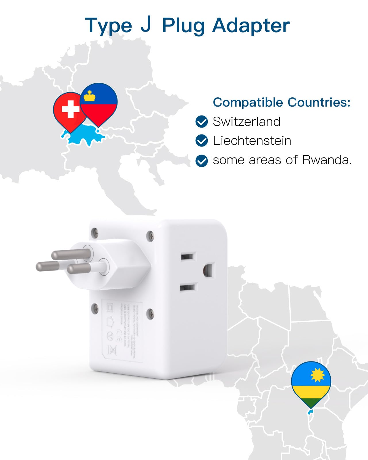 2 Pack Switzerland Travel Plug Adapter, Swiss Outlet Adapter With 3 Outlets 3 Usb Charging Ports(1 Usb C), Type J Power Adapter,