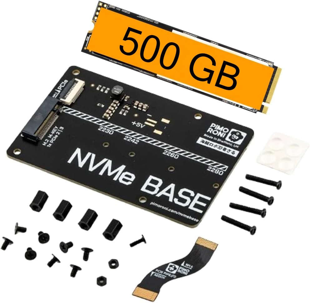 Nvme Base For Raspberry Pi 5 M.2 Hat Pcie Extension Board (M.2 2230 To 2280 Supported) (500 Gb)
