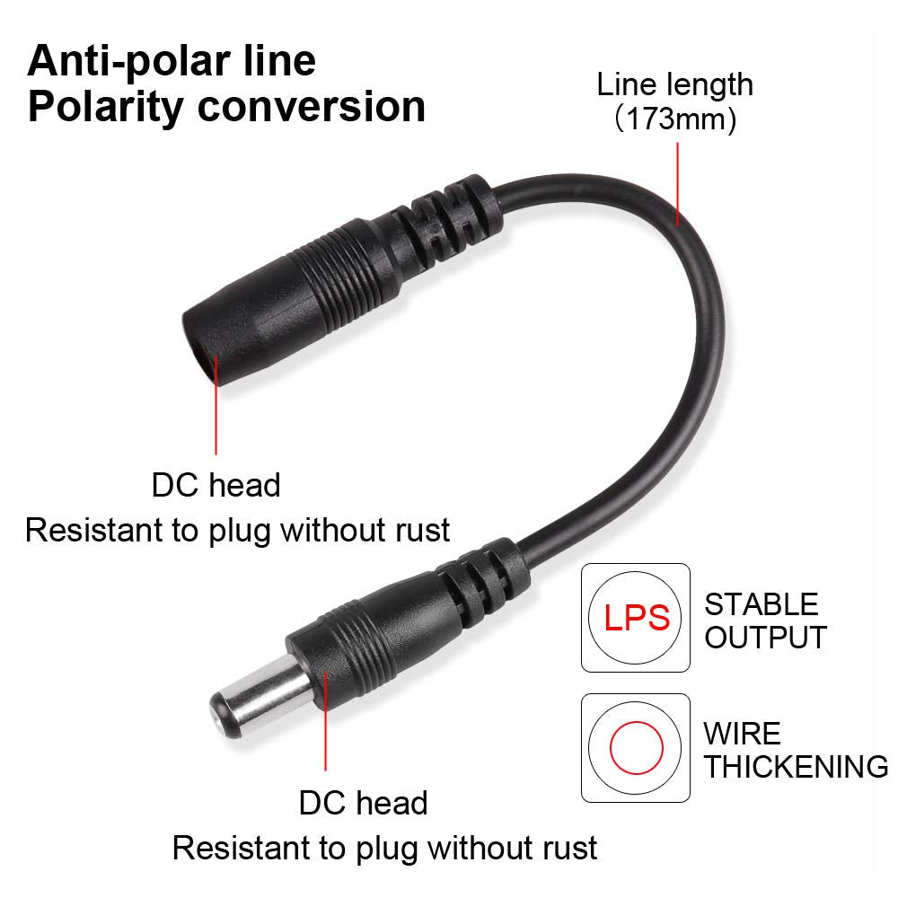 Mr.Power Reverse Polarity Converter Cable 5.5 X 2.1 For Keyboard Guitar Effect Pedal (1 Pcs)