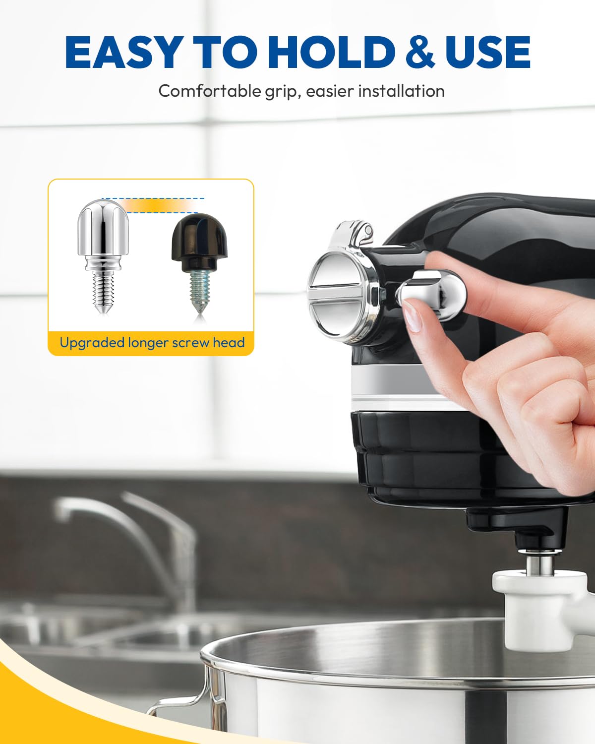 Attachment Knob Thumb Screw Fit For Kitchenaid Mixers, Upgraded 6061 Aluminum Long Screw Head Knob Replacement Parts, Replaces 9