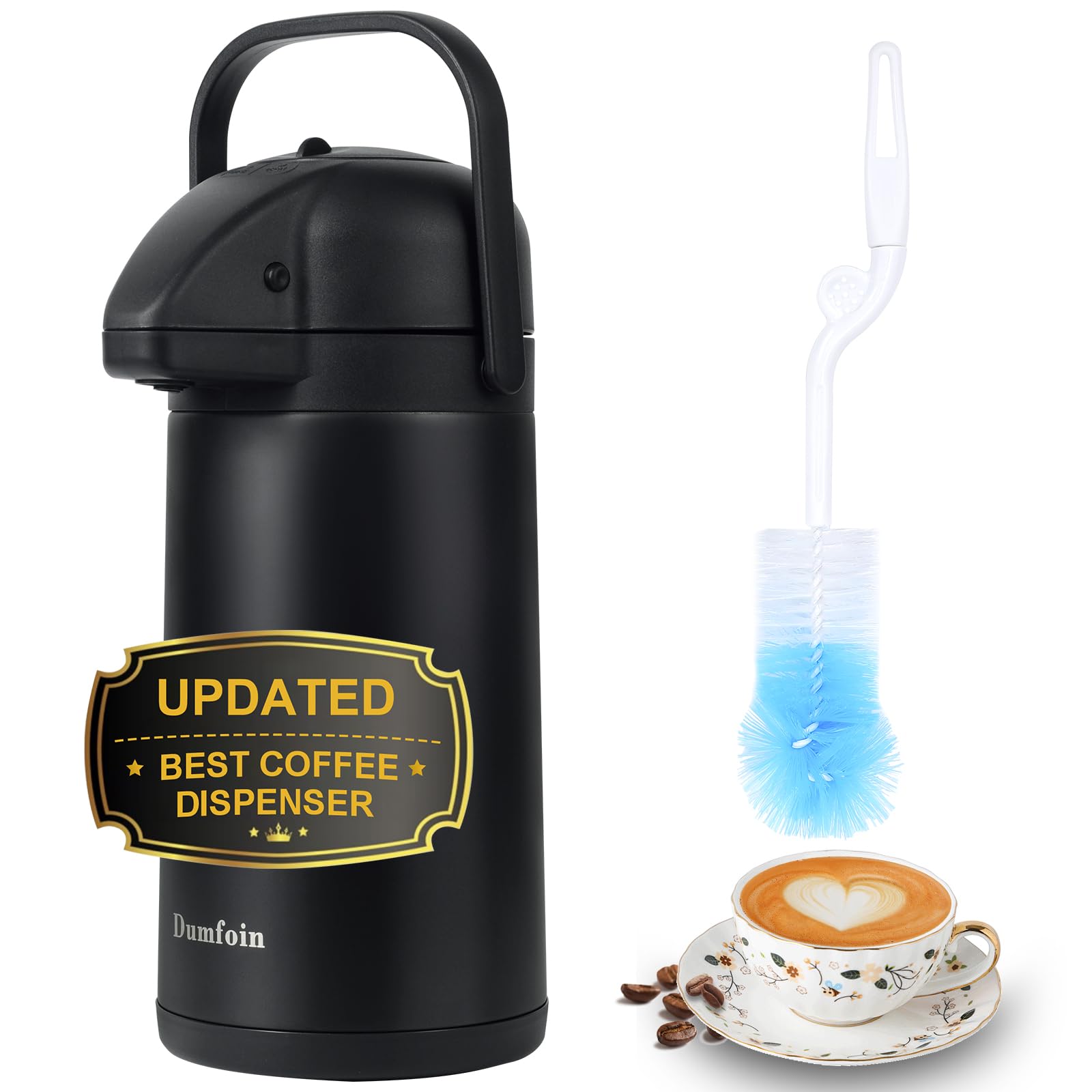Updated Airpot Coffee Dispenser With Pump, 64 Oz Insulated Thermal Coffee Carafe For Keeping Hot   Cold Water, Party Chocolate D