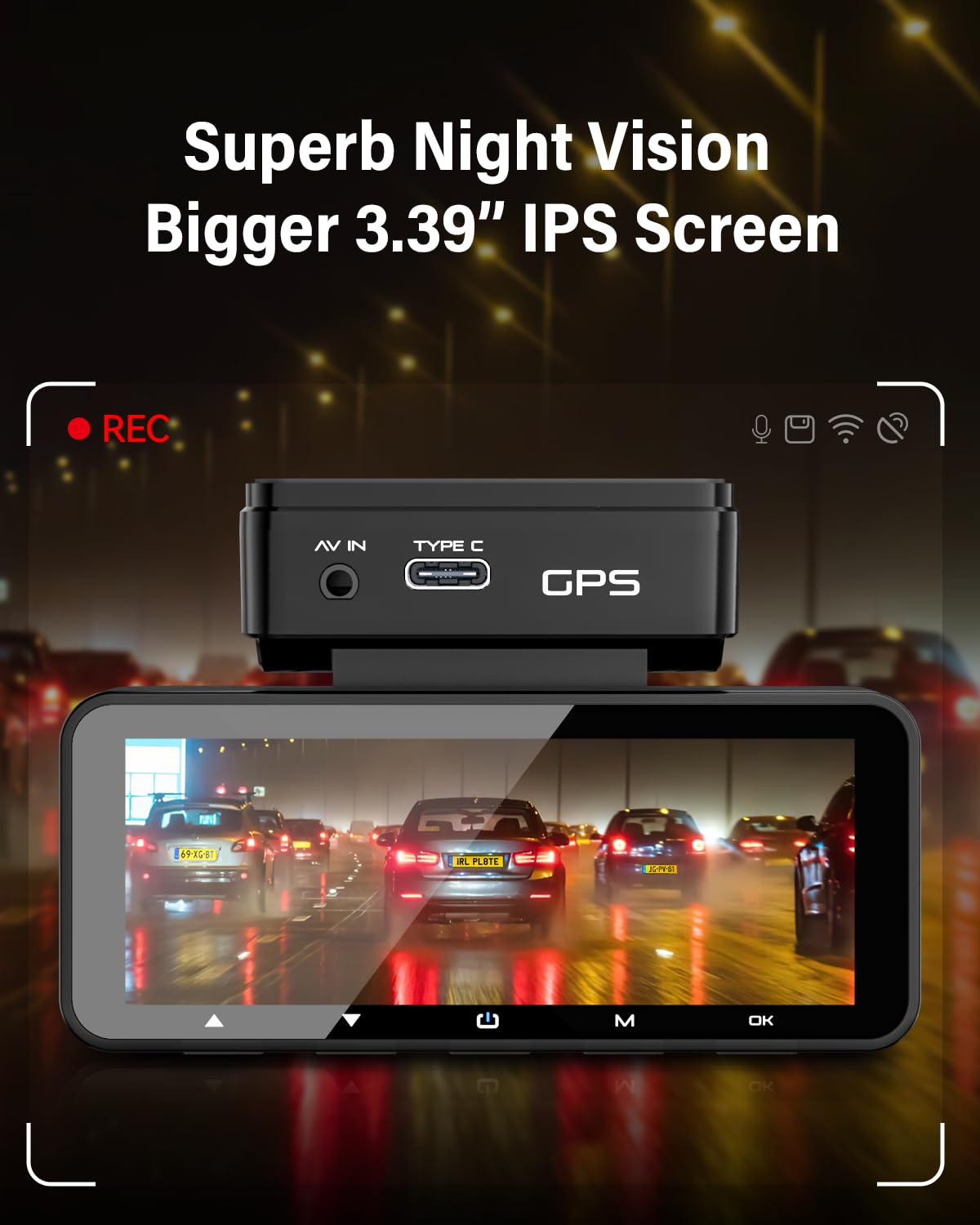 Dash Cam Front Rear 4K Built In Gps 5Ghz Wifi, 3.39'' Ips Screen, Voice Control, Dual Dash Camera For Cars Free 64Gb Sd Card, Su