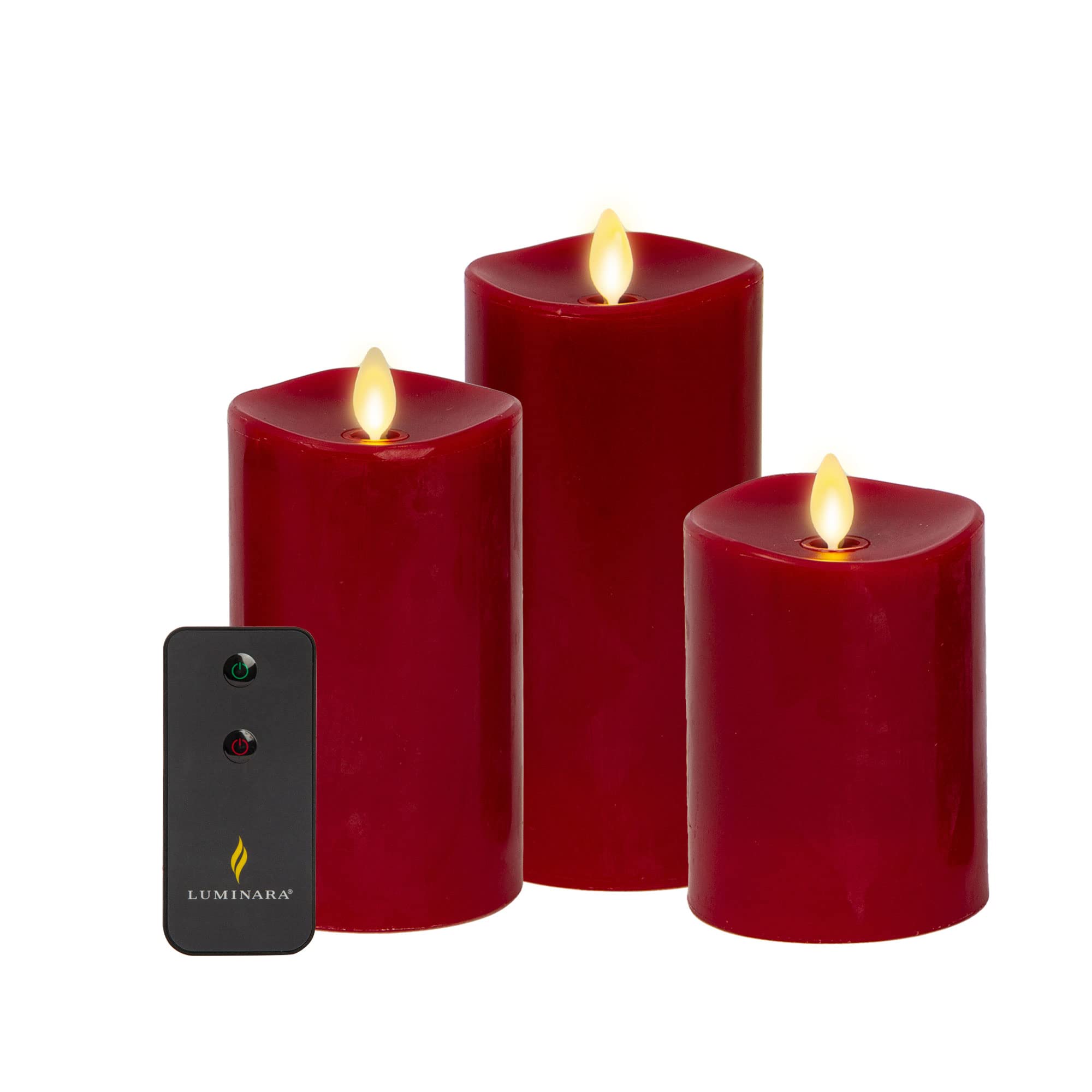 Luminara Realistic Artificial Moving Flame Pillar Candles   Set Of 3   Melted Top Edge, Led Battery Operated Lights   Unscented