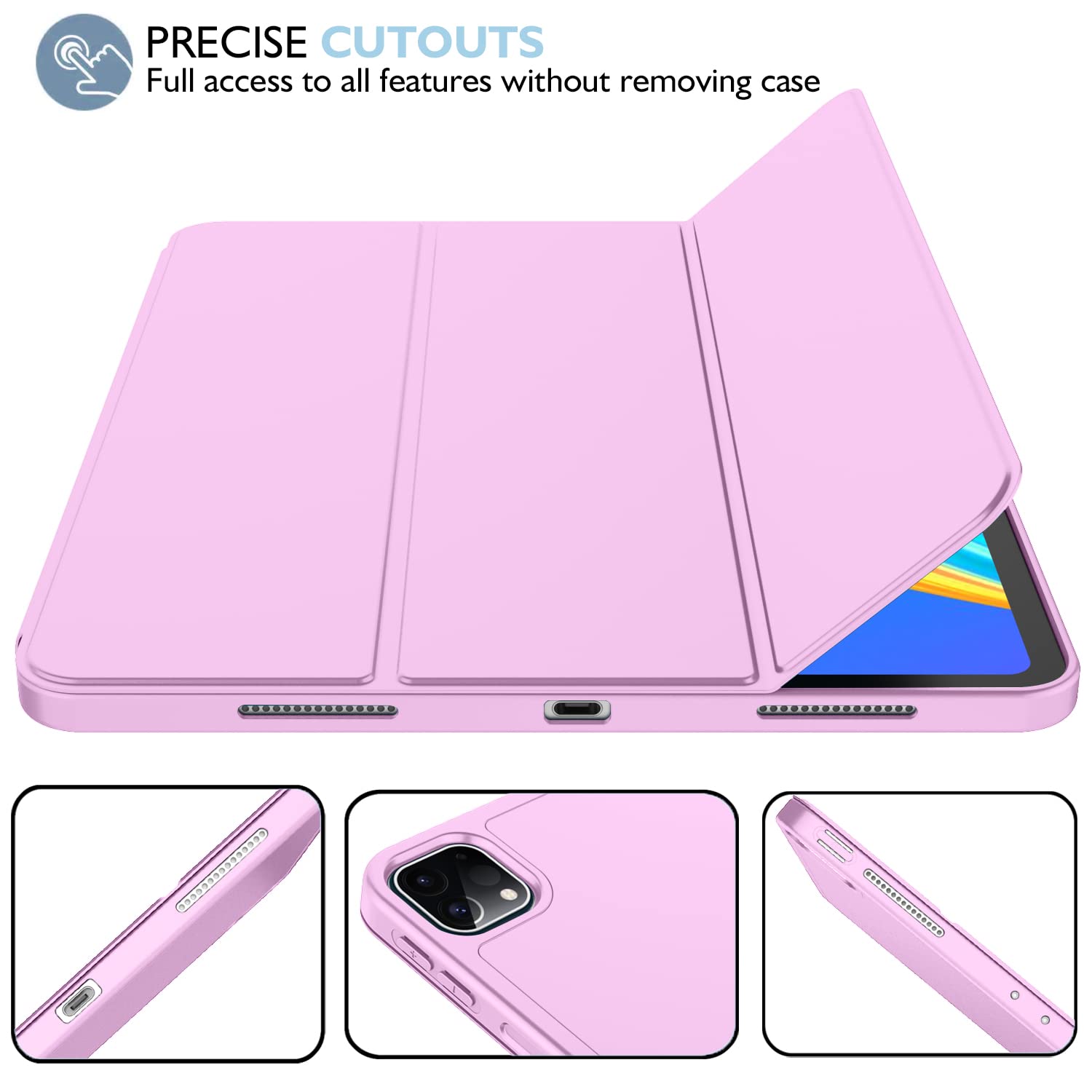 Imieet New Ipad Pro 11 Inch Case 2022(4Th Gen)/ 2021(3Rd Gen) With Pencil Holder [Support Ipad 2Nd Pencil Charging/Pair],Trifold Stand Smart Case With Soft Tpu Back,Auto Wake/Sleep(Pastel Violet)