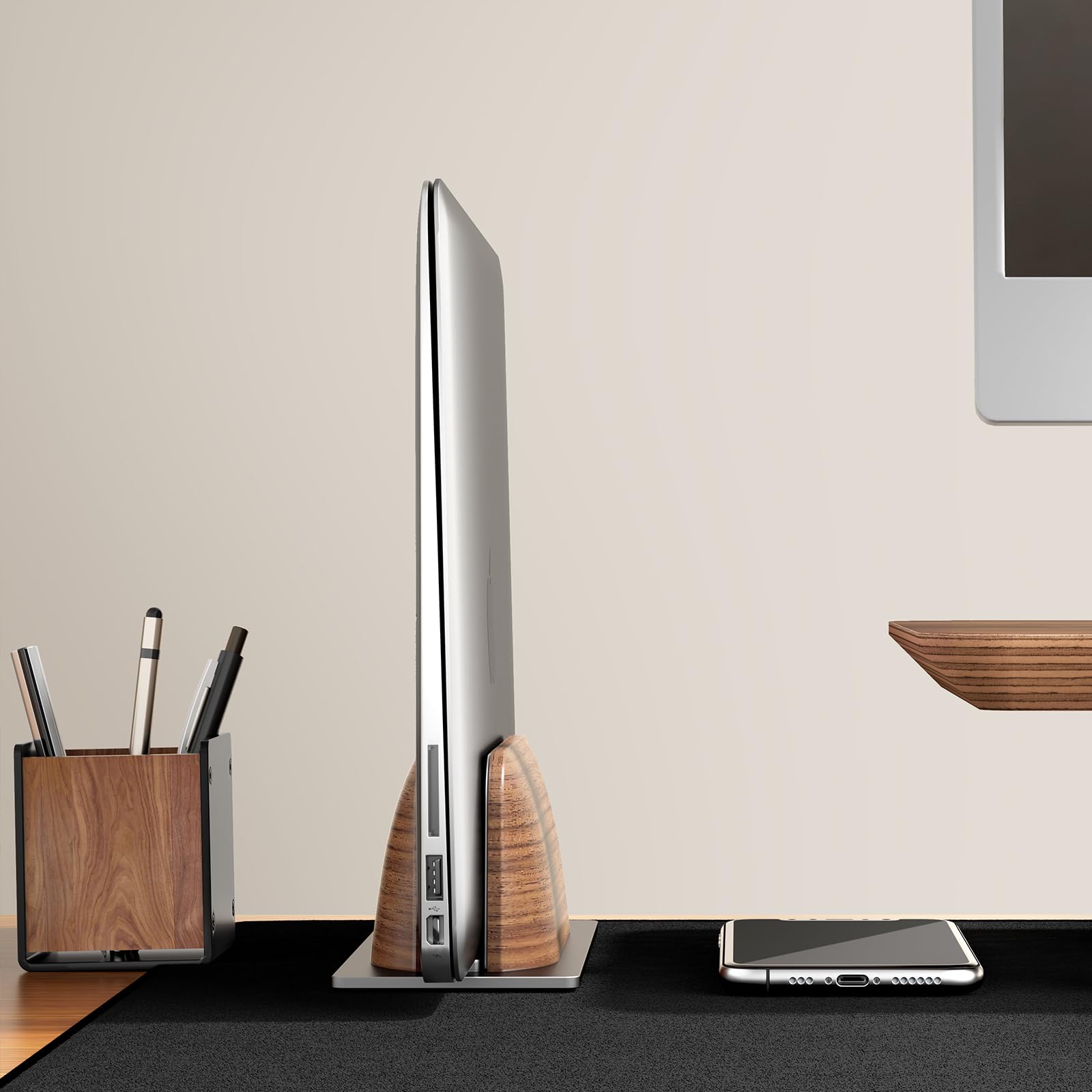 UPERGO Vertical Laptop Stand - Black Walnut Wood Holder for MacBook Pro, Model VD-1